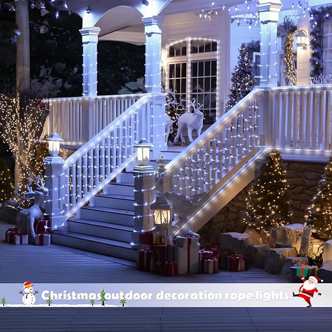 JMEXSUSS 2 Pack 100 LED Solar Rope Lights, 33ft 8 Modes Waterproof LED Solar Pool Lights for Trampoline, Fence, Gazebo, Yard, Walkway, Path, Garden Decor (White)