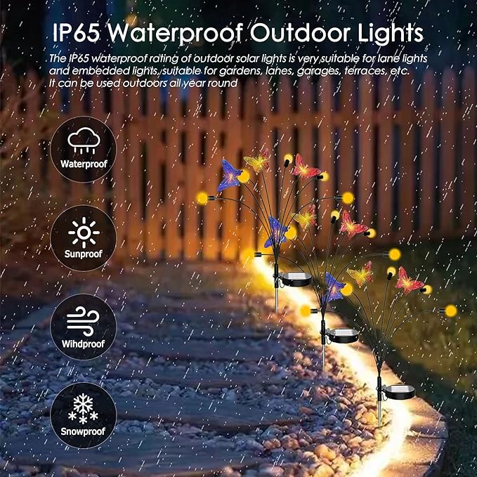Solar Firefly Colorful Butterfly Garden Lights 2Pack Outdoor Waterproof for Pathway Landscape Camping Patio Lawn Decorations Warm White