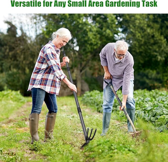 2-in-1 Garden Hoe Tool with Cultivator Rake, 45" Long Handle Small weed Hoe for Weeding, Heavy Duty hand tiller Gardening Hoes for Raised Beds, Backyards,Indoor Greenhouse, Outdoor Planting