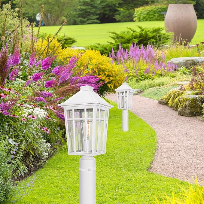 Darkaway Large Outdoor Post Lights Lamp Post Light Fixture, 17inch Waterproof Aluminum Post Lamp with Glass, Fence Deck Lighting for Garden, Patio, Pathway (Large，White)