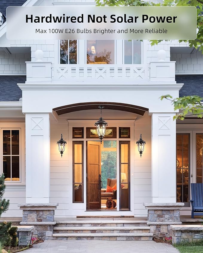 VIANIS Extra Large Outdoor Pendant Light, 21.3 in Outdoor Chandelier Bronze, Waterproof Outdoor Hanging Light with Seed Glass, Anti-Rust Outdoor Pendant Lights for Porch, Vintage Style