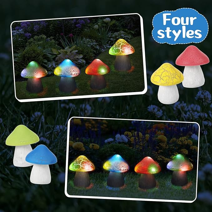 Macarrie 2 Pcs Mushroom Solar Lights Decor Garden Outdoor 4.7x5.7 Inch Solar Lights Waterproof Garden Pathway Landscape Lamp Gift for Spring Easter Summer Yard Lawn Patio Decoration(Red, Yellow)