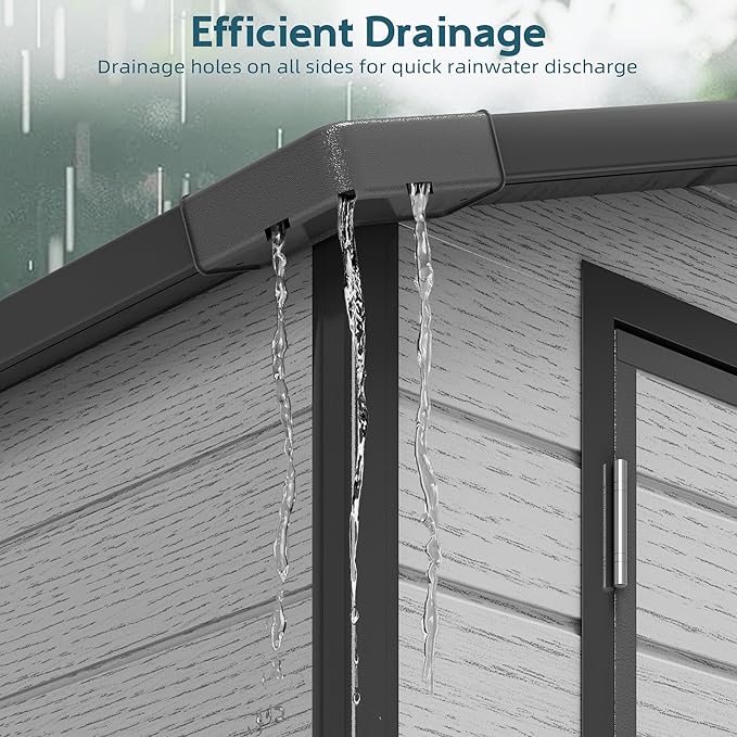 WUKHG 6X8 FT Outdoor Storage Sheds, Plastic Storage Shed with Floor & Drainage Channel for Bikes, Furniture, Gardening Tools, Lockable Outdoor Shed Suitable for Backyard, Patio, Lawn