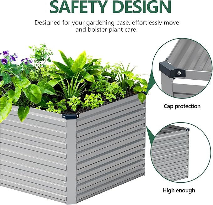 Vengarus 4x2x2FT Galvanized Raised Garden Bed Kit, Outdoor Metal Planter Box for Vegetables, Fruits,Herbs, and Succulents -120 Gallon Capacity,Silver