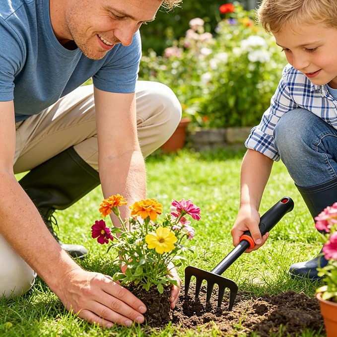 Mini Garden Rake, Garden Tool Hand Tiller Grass Rake for Flower Beds, Patio, Garden Loosening Soil Weeding Digging