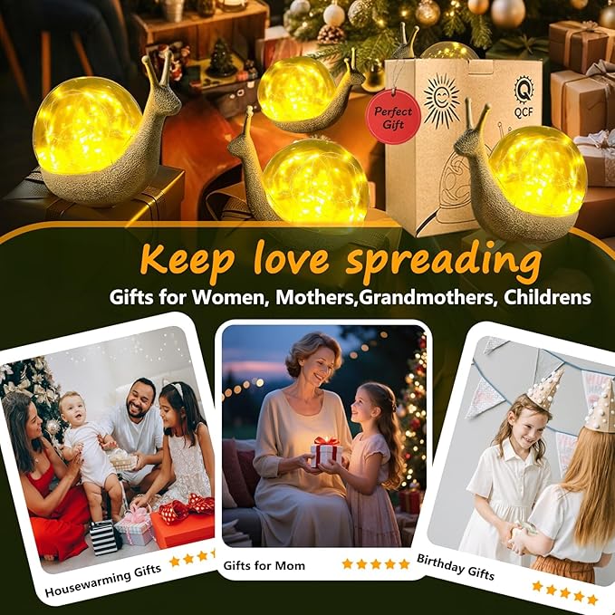 Solar Snail Garden Statues Light Outdoor Decor,9.84"×7.87" Resin Figurines with LED Globe Lamp Art Decorations for Outside Yard Lawn Patio Porch Balcony,Unique Gifts for Women Mom Grandma