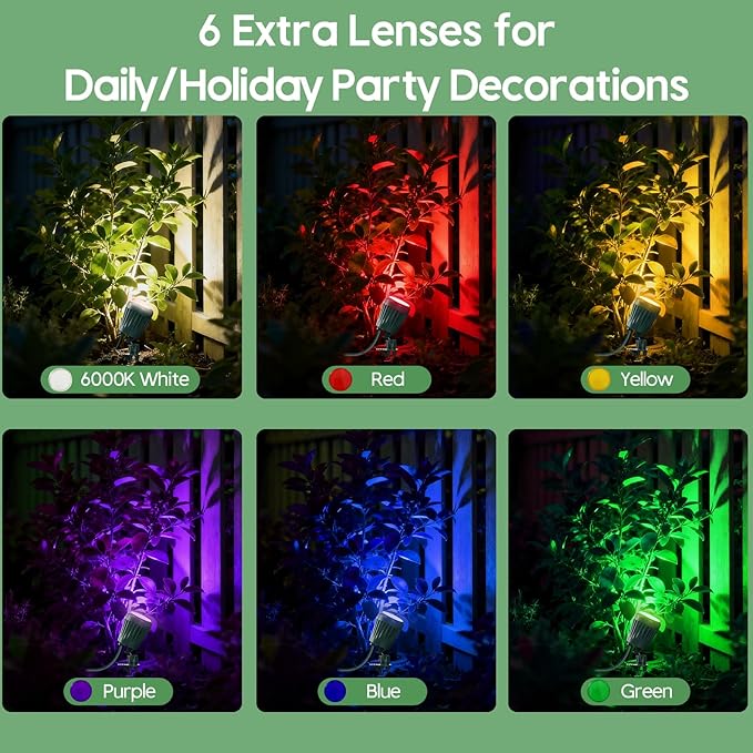 Spotlights Outdoor,120V Plug-in Halloween Spot Lights with Timer Remote Control,6000K Landscape Lighting with 5 Color Lenses (Red,Yellow,Green,Blue,Purple),IP67 Waterproof,1 Pack