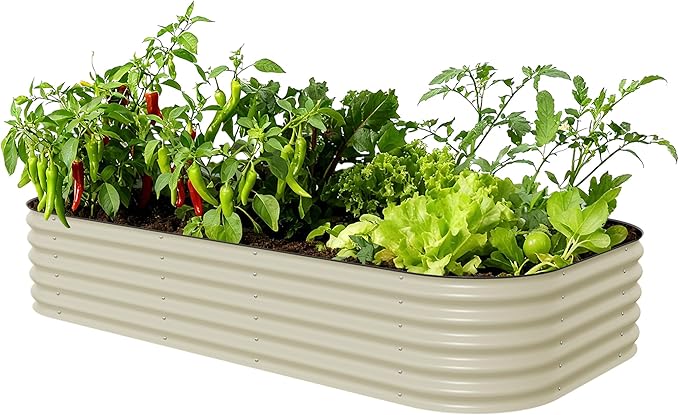 Vego garden Raised Garden Bed Kit, 17" Tall 10 in 1 Modular Metal Planter Box for Vegetables, Flowers, Herbs, Pearl White
