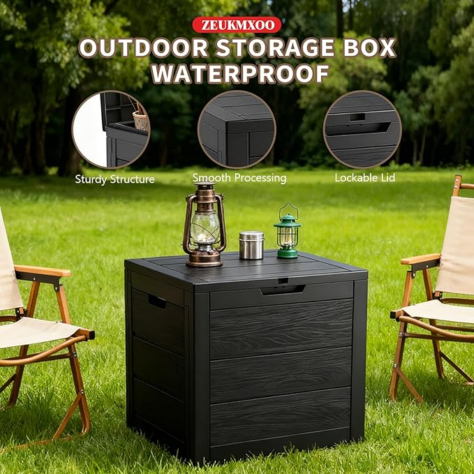 ZEUKMXOO 35 Gallon Outdoor Storage Box Waterproof,Deck Boxes Outdoor Waterproof,Resin Deck Box Delivery Boxes for Outside for Package Delivery,Patio Cushions,Gardening Tools,UV Resistant