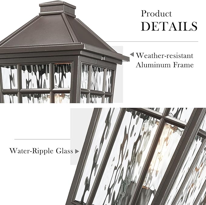Darkaway Large Outdoor Post Lights Lamp Post Light Fixture, 17inch Waterproof Aluminum Housing with Water Ripple Glass, Fence Post Deck Lighting for Garden Patio Pathway