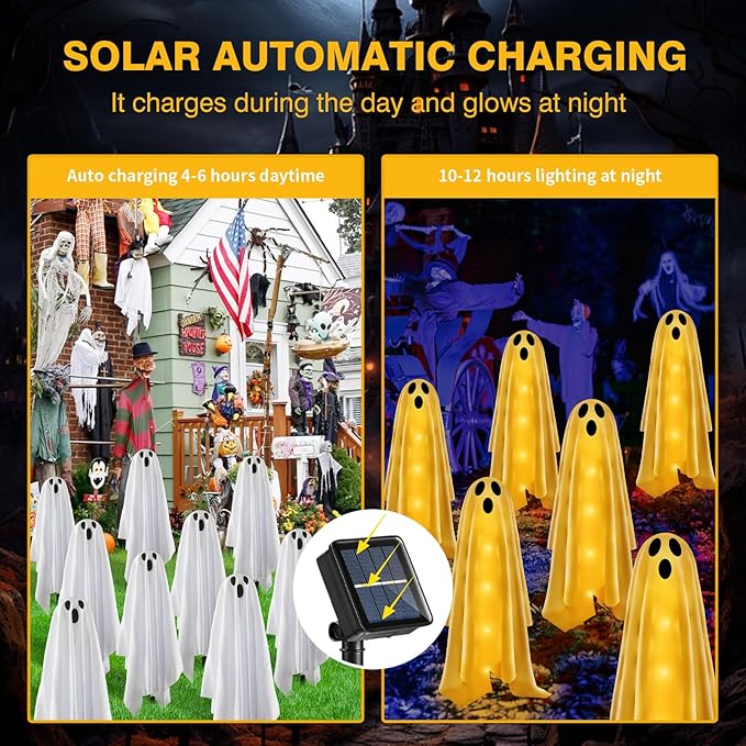 6PACKS Halloween Decorations Outdoor Solar Ghost Lights,Scary Ghost Decor with Spooky Party Gifts,Solar Halloween Path Lights for Front Porch/Yard/Garden/Home/Ghost Party Decor Warm White