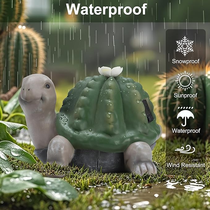 Solar Cactus Turtle Statue Garden Decor Light - Outdoor Decorative LED Flower, Suitable for Patio, Lawnand Garden Decorations, Gifts for Mom