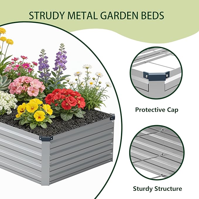 zunatu 6x1.5x1 ft(2 Pack) Galvanized Raised Garden Bed,Outdoor Planter Box Metal Patio Kit Planting Bed for Vegetables Flowers and Succulents,Silver