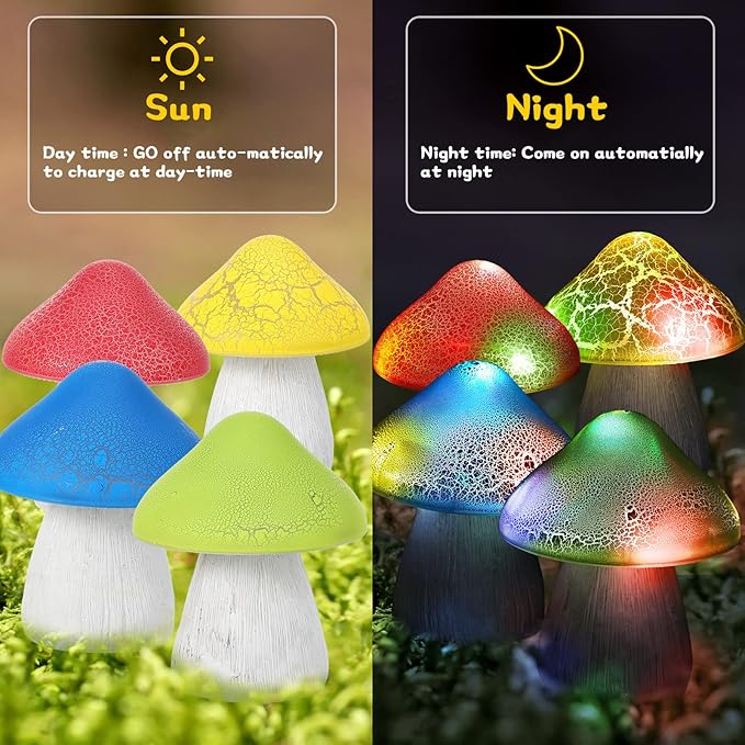 Macarrie 2 Pcs Mushroom Solar Lights Decor Garden Outdoor 4.7x5.7 Inch Solar Lights Waterproof Garden Pathway Landscape Lamp Gift for Spring Easter Summer Yard Lawn Patio Decoration(Red, Yellow)