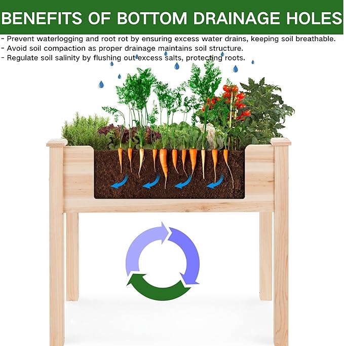 ZSYWODFO 34x18x30in Wooden Raised Garden Bed with Legs,Elevated Reinforced Planter Box with Bed Liner for Backyard/Patio/Gardener,150lb Capacity - Natural