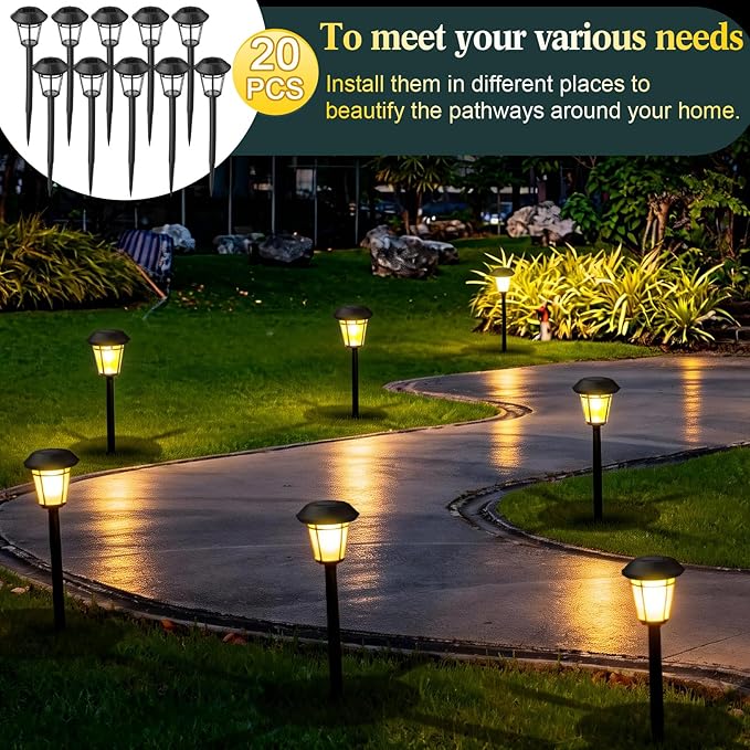 Tuanse 20 Pack Solar Pathway Lights Outdoor - Waterproof LED Bulk Solar Landscape Walkway Lights for Yard Garden Patio Lawn Decoration (Warm Light)