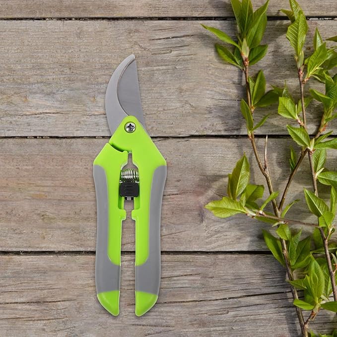 HANABASS 2pcs Garden Pruning Shears and Floral Flower Scissors for Gardening and Fruit Tree Trimming, Green Steel Curved Blade Hand Tools for Plant Pruning and Stem Cutting