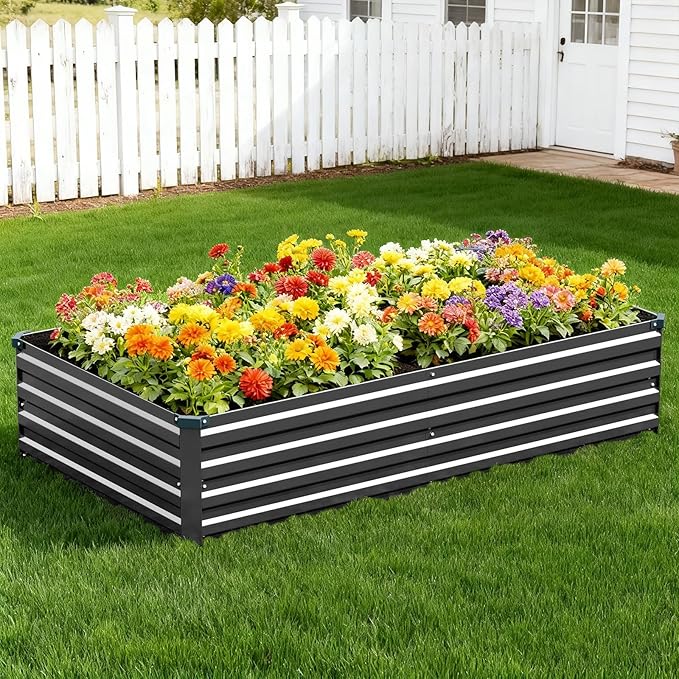 Vengarus 8x4x1FT (2 Pack) Galvanized Raised Garden Bed Kit, Outdoor Metal Planter Box for Vegetables, Rectangular Steel Container, Easy Assembly (Black)