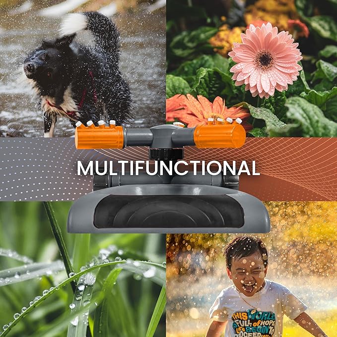 Joeys Sprinkler for Yard, Rotating Garden Sprinkler for Large Area Coverage, Lawn and Yard Sprinklers (Orange)