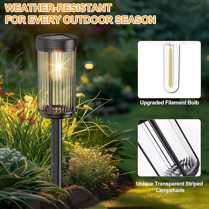 EXCMARK 2 Pack Outdoor Solar Lights Waterproof for Yard Garden Walkway Pathway Lawn Decorative Contemporary Landscape Lighting. (Warm White Light, 2)