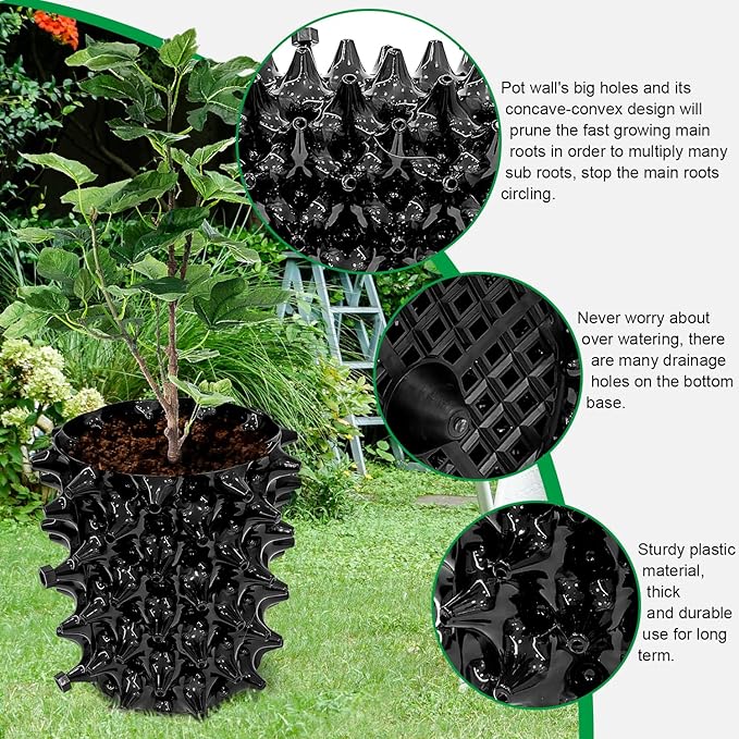1 Gallon Air Pruning Containers, New Plastic Nursery Pots, Fruit Vegetable Garden Self-Planting Pots, Black (1G-10P)