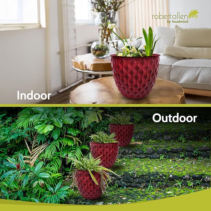 Headwind Glazed Ironstone Diamonte Collection – Crimson Red 6-Inch Decorative Plant Pot, Indoor & Outdoor, Vintage Diamond-Textured, Lightweight & Weather-Resistant for Garden Use by Robert Allen