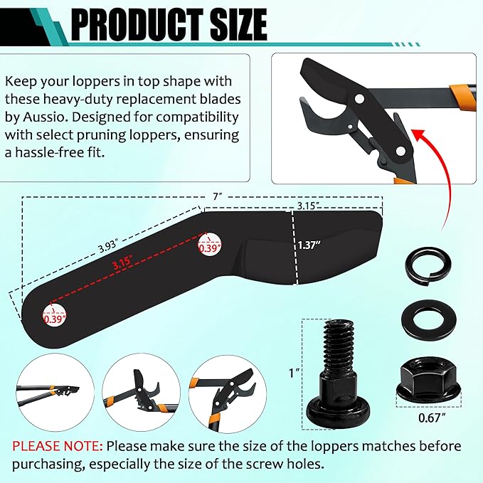 (2-Pack) Alloy Steel Lopper Replacement Blades with Screws Compatible with Garden Loppers – Heavy-Duty Large Pruner Blades for Tree Trimming, Branch Cutting and Gardening Tools – Black