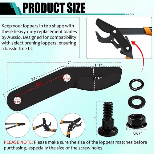 (2-Pack) Alloy Steel Lopper Replacement Blades with Screws Compatible with Garden Loppers – Heavy-Duty Large Pruner Blades for Tree Trimming, Branch Cutting and Gardening Tools – Black