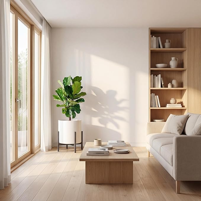 FaithLand Plant Pot 12 inch - Perfectly Fits Mid-Century Modern Plant Stand - Drainage Plug and Drainage Mesh Screen - Matte White