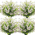 10 Bundles Artificial Flowers Outdoor UV Resistant Fake Flowers No Fade Faux Plants Garden Porch Window Box Decorating (White)