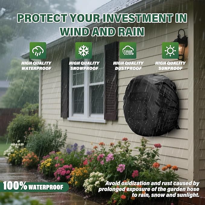 Bethshaya Wall-Mounted Hose Holder Cover , Extends Hose & Hose Hook Lifespan,Weatherproof Protection Against Rain, Sun & Snow(Black Cover Only)