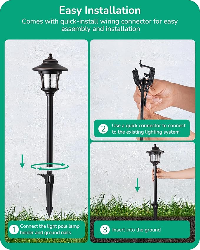 EDISHINE Low Voltage Landscape Lights, 12V 3W 120LM 3000K Seed Glass Outdoor Landscape Path Lights with Connectors, ORB Waterproof Electric LED Pathway Light Wired for Walkway Garden Yard, 6 Pack