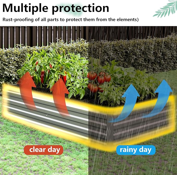 Vengarus 6x3x1FT (2 Pack) Galvanized Raised Garden Bed Kit, Outdoor Metal Planter Box for Vegetables, Rectangular Steel Container, Easy Assembly (Silver)