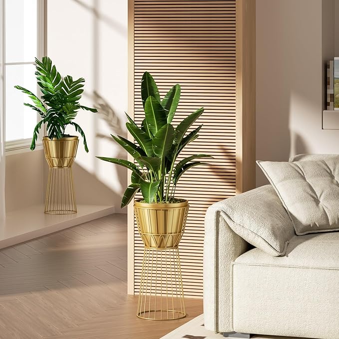 Metal Plant Stand with Pot 12" - Tall Decorative Metal Plant Holder Stand Indoor, Gold Plant Stand Modern Flower Potted Rack for Corner Display, Living Room, Office, Modern Home Decor- Height 27"