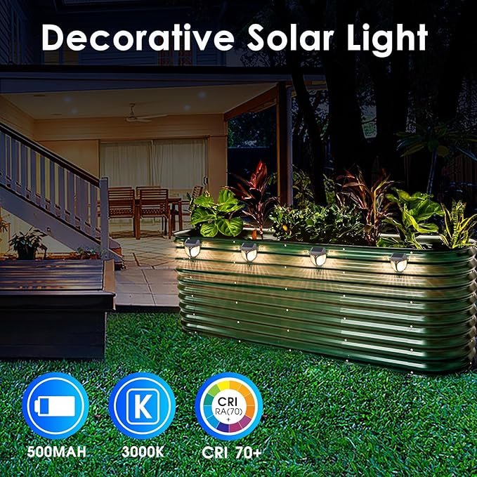 Energetic Solar Garden Lights with Dusk to Dawn Sensors, 3000K Warm White Magnetic Solar Outdoor Lights, IP65 Waterproof Outdoor LED Garden Solar Lights Customized for Planter Raised Beds, Pack of 3