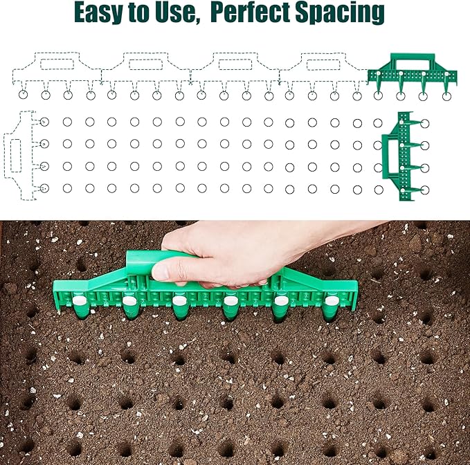Seed Dibber, Multifunctional Seed Spacer Tool, Seed-in Soil Digger Garden Spacer aid for Planting Seeds Laying Out ideally Spaced Rows (Green)