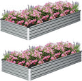 ZUNUDA 8×2×1FT(2PCS) Galvanized Raised Garden Bed Kit, Metal Planter Boxes，Large Outdoor Planters Garden for Planting Vegetables,Flowers,Herbs -Silver