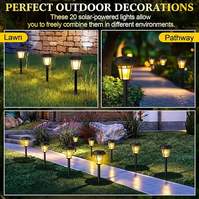 Tuanse 20 Pack Solar Pathway Lights Outdoor - Waterproof LED Bulk Solar Landscape Walkway Lights for Yard Garden Patio Lawn Decoration (Warm Light)