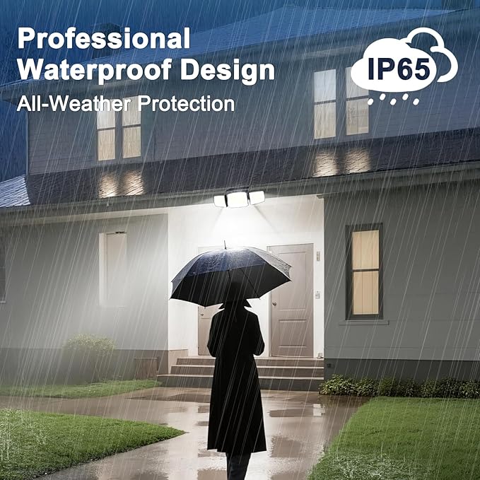 Solar Security Light Outdoor Super Bright LED, Motion Sensor Flood Light, 3 Heads 270° Wide Angle, Remote Control,IP65 Waterproof, 3 Modes (2 Packs)