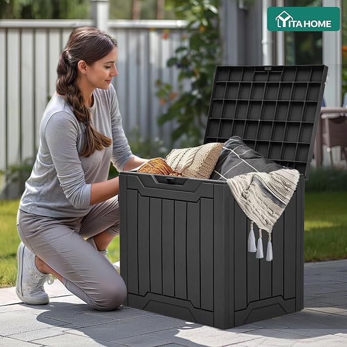 YITAHOME 31 Gallon Outdoor Storage Box, Resin Deck Box and Waterproof Package Delivery Box for Gardening Tools, Pool Supplies, Patio Furniture, Lockable, Black