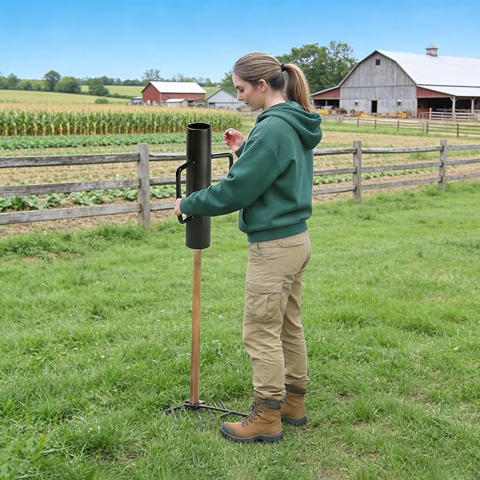 1 Pack 16 Inch Black Fence Post Driver with Handle 12 LB Steel T Post Pounder Portable Hand Post Rammer for Wooden Posts U Channels Fence Posts, 16 Inch Fence Post Pounder Good for Small Projects