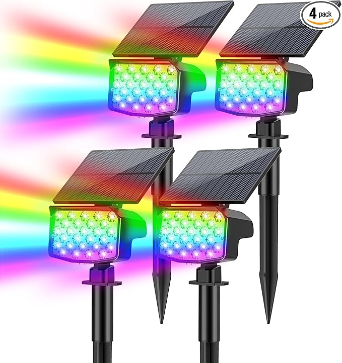 Solar Color Changing Spot Lights Outdoor, [9 Modes/4 Pack] Solar Christmas Lights Outdoor Waterproof IP65, Multicolor Solar Powered Landscape Spotlights for Yard Garden Pathway Lawn Decoration