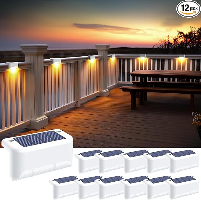 SOLPEX Solar Step Lights Outdoor, 12 Pack Warm White LED Deck Lights for Stair, Balcony, Railing, Front Porch, Yard, Garden and Patio Decor