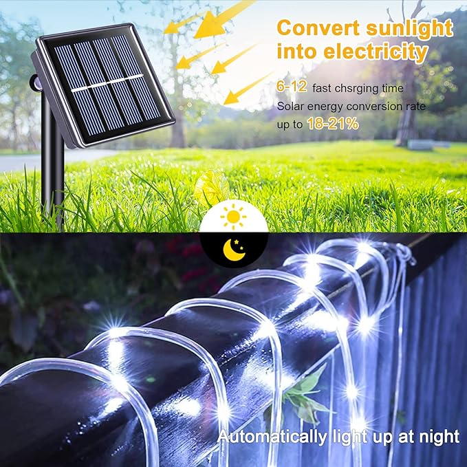 JMEXSUSS 2 Pack 100 LED Solar Rope Lights, 33ft 8 Modes Waterproof LED Solar Pool Lights for Trampoline, Fence, Gazebo, Yard, Walkway, Path, Garden Decor (White)