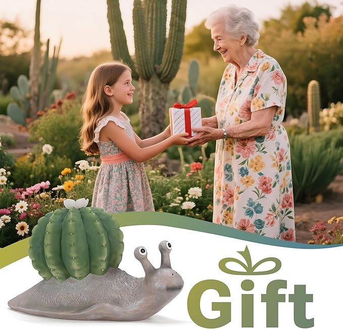 Solar Cactus Snail Statue Garden Decor Light - Outdoor Decorative LED Flower, Suitable for Patio, Lawnand Garden Decorations, Gifts for Mom