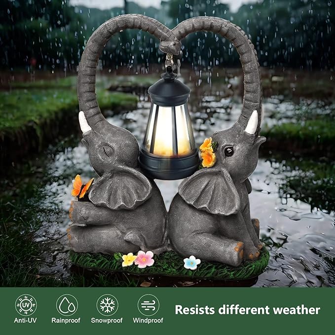 10.6" Solar Elephant Garden Statue,Heart Elephant Lawn Decorations Outdoor,Unique Elephant Gifts Housewarming for Women,Mom,Lover