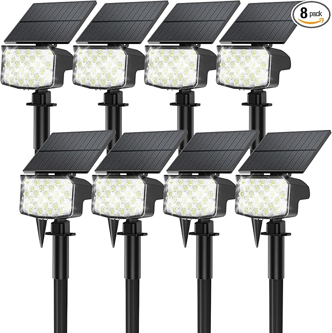8 Pack Solar Spot Lights Outdoor, Waterproof IP65 Adjustable, 3 Lighting Modes Solar Powered Landscape Spotlights for Yard Garden Pathway(Cool White)