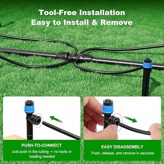 256FT Quick-Connect Drip Irrigation System Kit with 1/4” & 1/2” Fast-Lock Tubing, Adjustable Emitters & Sprinklers for Garden & Greenhouse