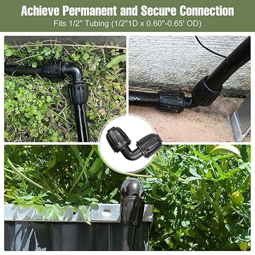10 Pack 1/2 Inch Drip Irrigation Fittings Elbow Connectors for 1/2 Inch Drip Irrigation Tubing (1/2" ID x 0.60"-0.65" OD), Anti-Leak 1/2" Drip Line Barbed Connector for Most 1/2" Tubing
