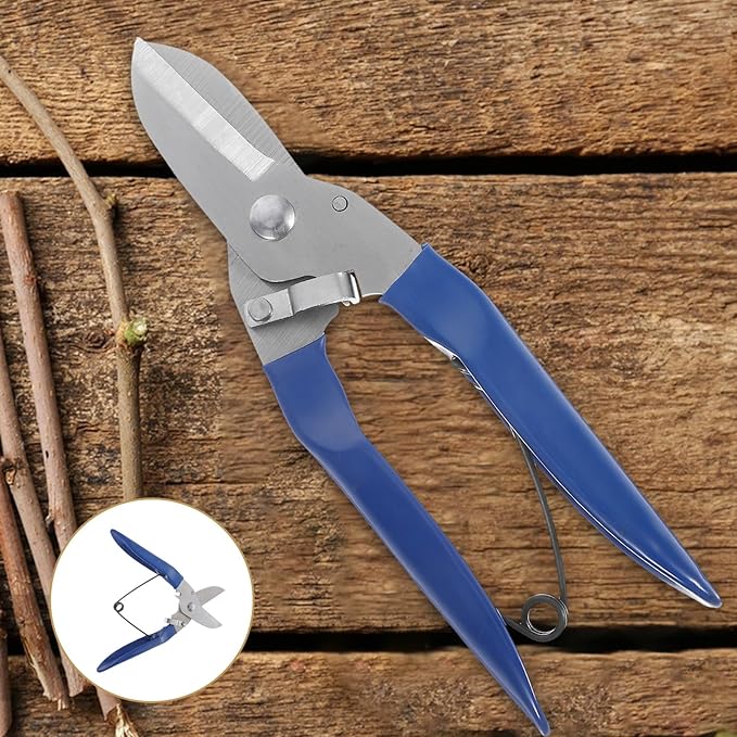 Garden Hand Pruner Shears for Bonsai and Tree Branches, Blue Plastic Handle, Strong Cutting Tool for Garden Flower Trimming and Shrub Pruning,